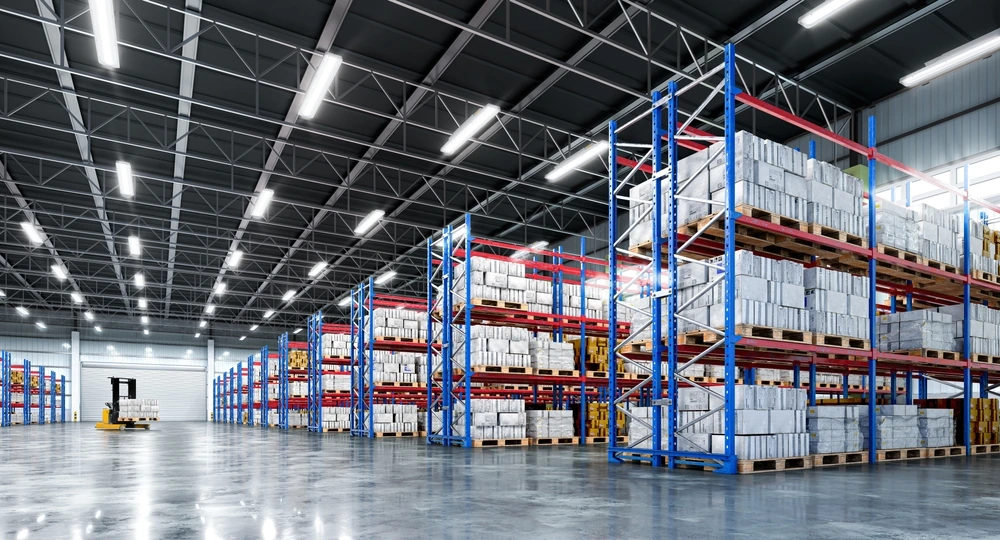 Interior of a warehouse steel mezzanine